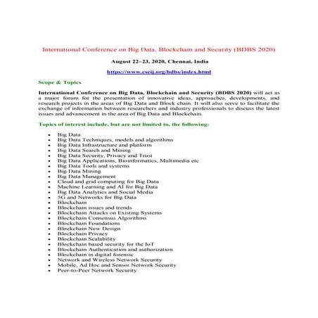 7th International Conference on Big Data and Blockchain (BDAB 2026) | PDF