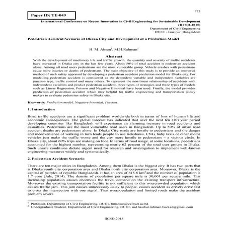 Pedestrian Accident Scenario of Dhaka City and Development of a Prediction Model