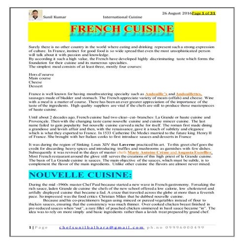 International Cuisine Basic Notes