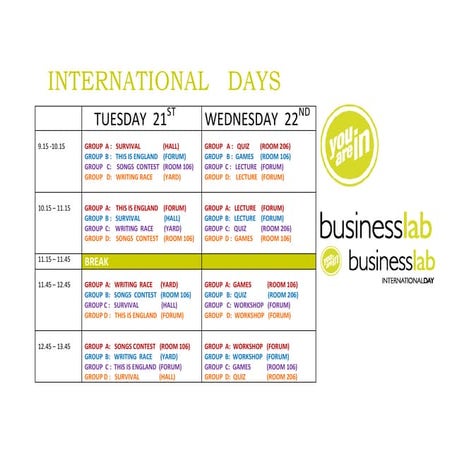 International days workshops organization