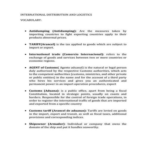 Logistics VOCABULARY UNIT 8 | PPTX