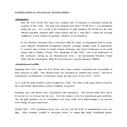 International financial institutions notes