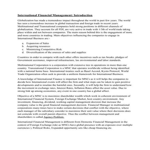 International financial management working notes | PDF