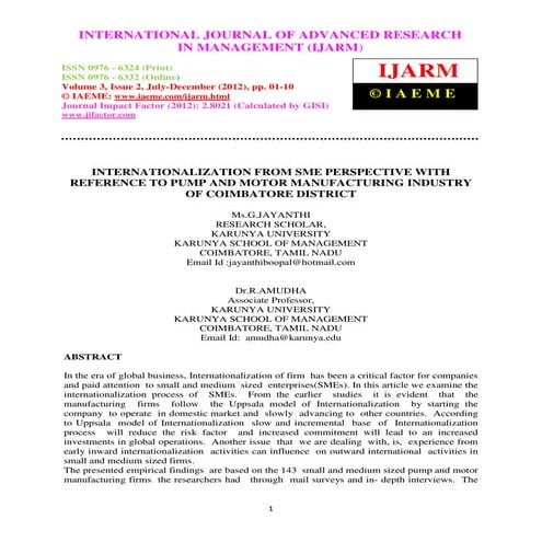Internationalization from sme perspective with reference to pump and motor ma...