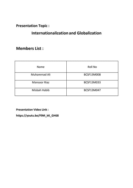 Internationalization and globalization