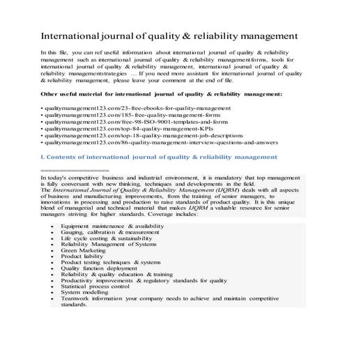 International journal of quality & reliability management