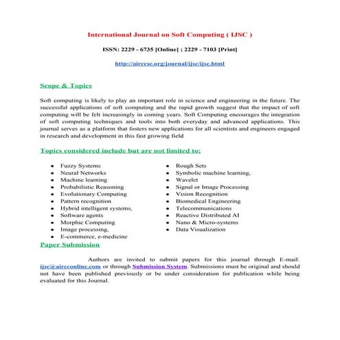 International Journal on Soft Computing (IJSC) | PDF