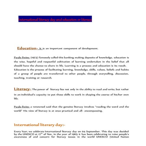 International literacy day and education or literacy