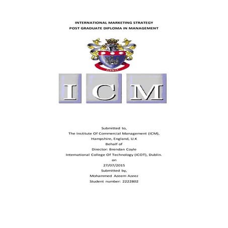 International marketing strategy (assignment) , ICM,U.K