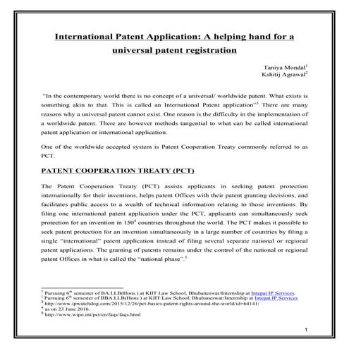International Patent Application -  PCT Route
