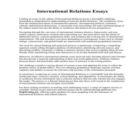 International Relations Essays. Elizabethtown College