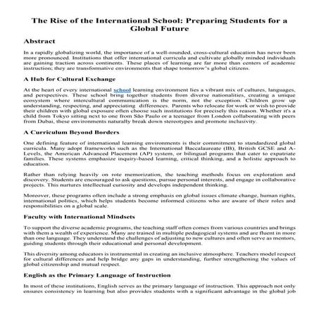 The Rise of the International School: Preparing Students for a Global Future