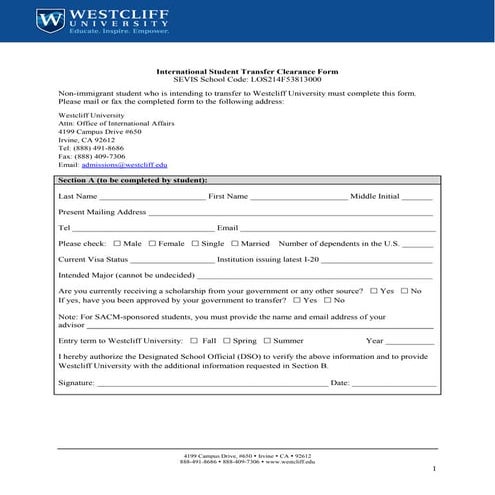 International student transfer form v9 | PDF