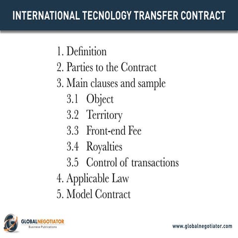 INTERNATIONAL TECHNOLOGY TRANSFER CONTRACT TEMPLATE