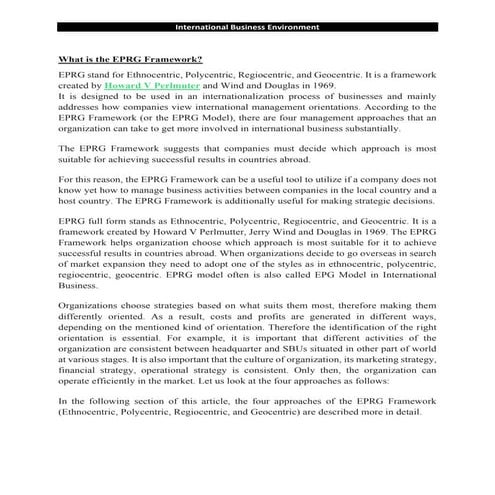 Ethnocentric, polycentric, regiocentric, geocentric model (EPRG) or EPG ...