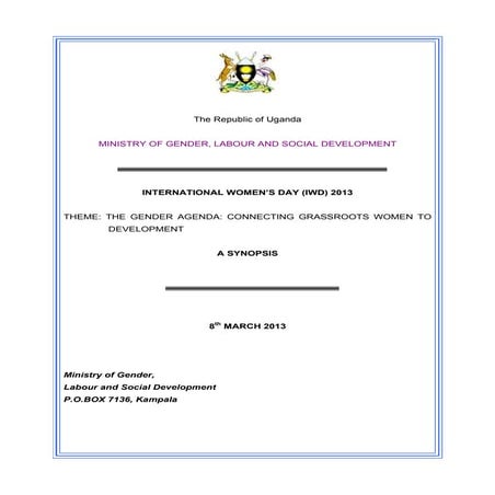 International women’s day (iwd) 2013 synopsis