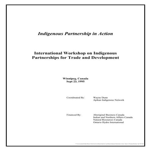 Indigenous Partnership in Action – Report on International Workshop on Indige...