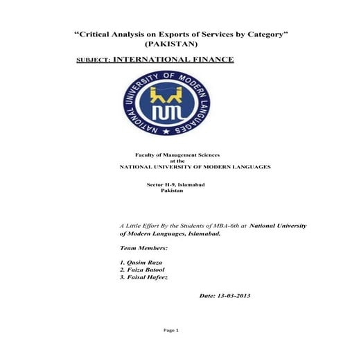 Critical Analysis on Export of Services By Category (Pakistan)