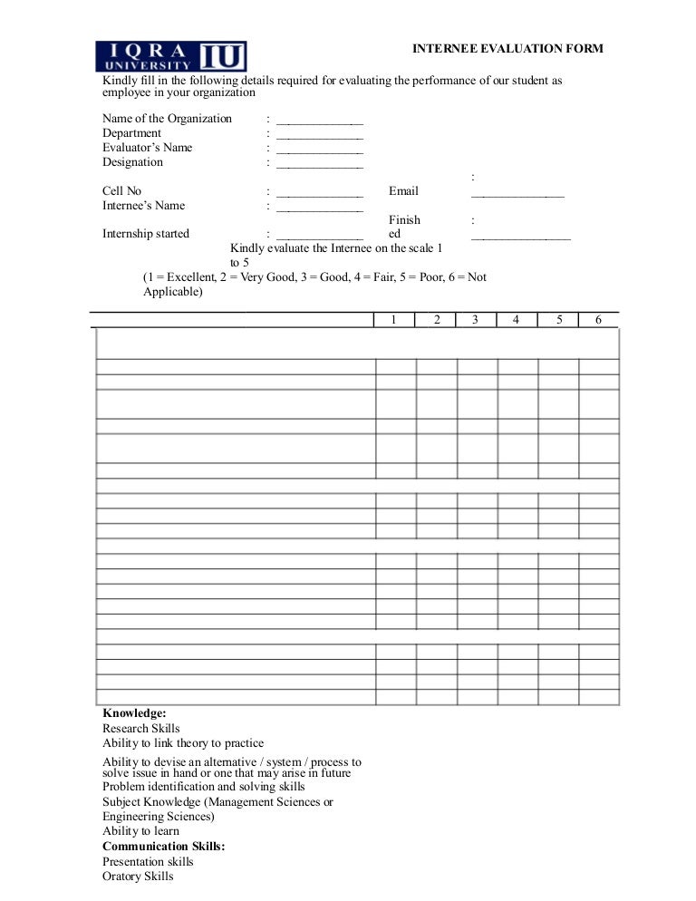 internee evaluation form for iqra university student internee evaluation form for iqra university student, Presentation templates
