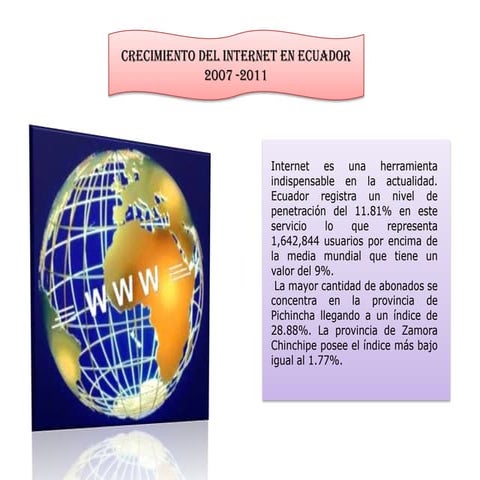 Crecimiento del internet en el ecuador 2007 | PPTX