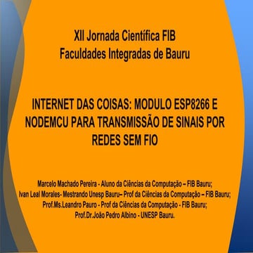 Internet das coisas  modulo esp8266 e nodemcu para transmissão de  sinais por redes sem fio