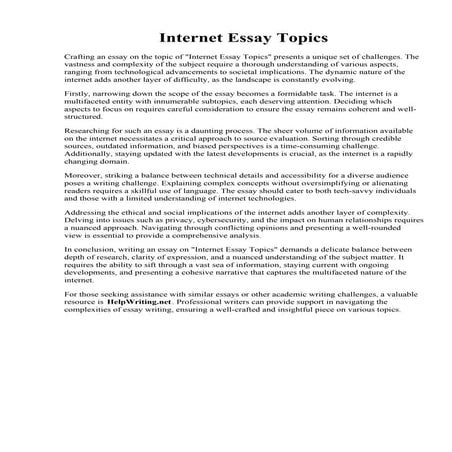 Internet Essay Topics. Informative Essay Examples sample, Bookwormlab
