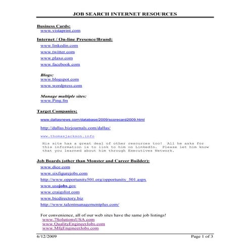 Internet Job Search Resources