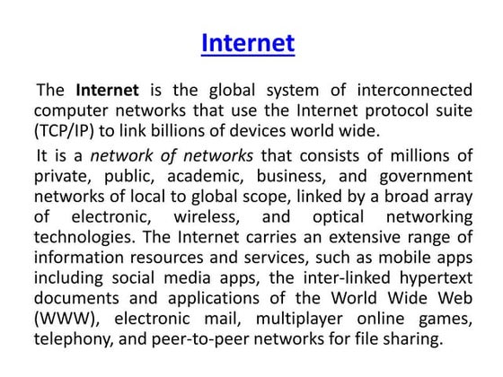 Powerpoint presentation on internet and its uses | PPTX
