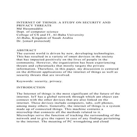 INTERNET OF THINGS A STUDY ON SECURITY AND PRIVACY THREATSMd .docx