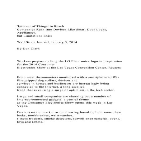 Internet of Things in Reach Companies Rush Into Devices Li.docx