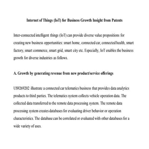 Internet of Things (IoT) for Business Growth Insight from Patents