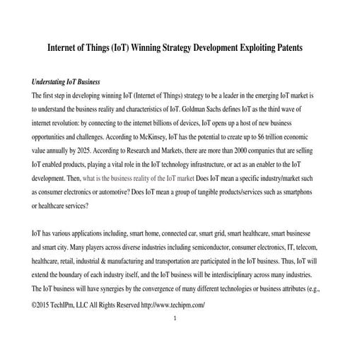 Internet of Things (IoT) Winning Strategy Development Exploiting Patents