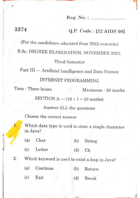 Digital Old Question Paper for Reference (Bharathiyar University) | PDF