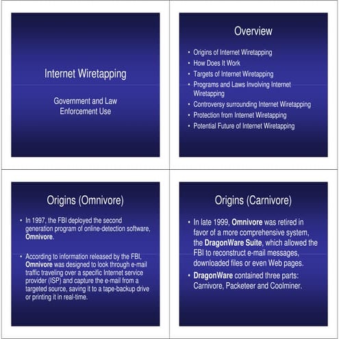 Internet Wiretapping - Government and Law Use (Omnivore, Carnivore, DragonWar...