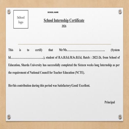 Internship Certificate Template for School Teaching Internship | PPTX
