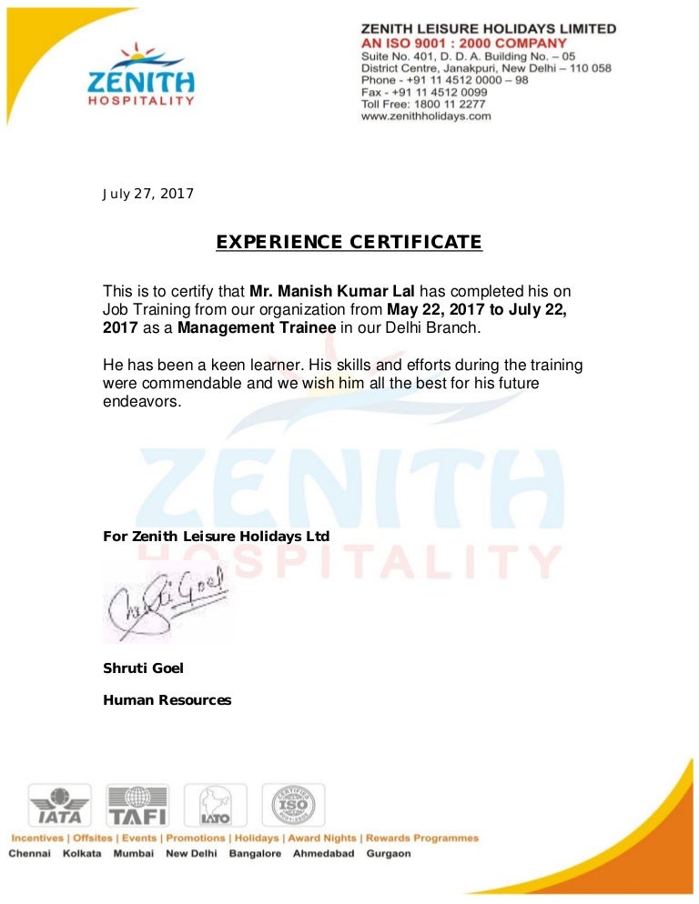 Internship certificate manish