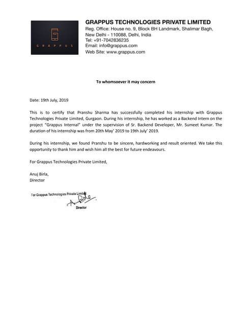 Internship Letter Pranshu Pdf Internship Letter Pranshu Pdf
