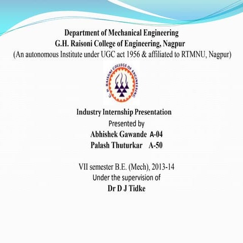 Internship presentation at Fabrimax Engg Pvt Ltd