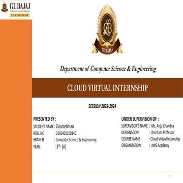 cloud virtual internship presentation of glbitm