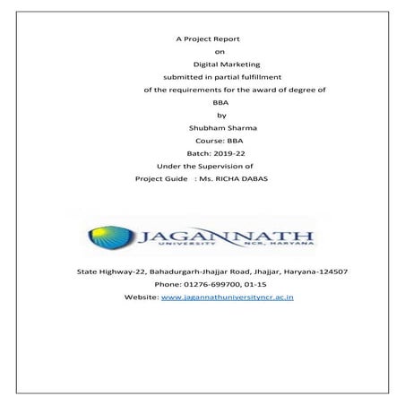 Summer Internship project on Digital Marketing