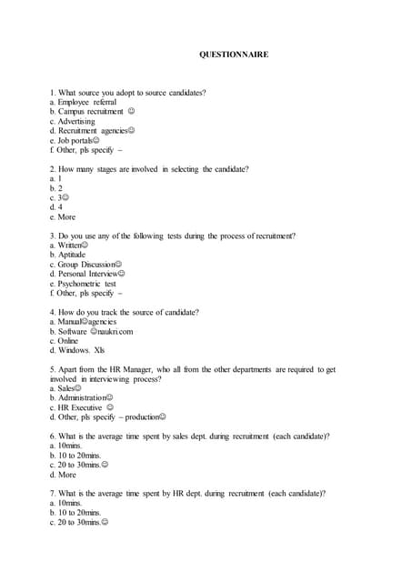 Questionnaire on recruitment and selection | PDF
