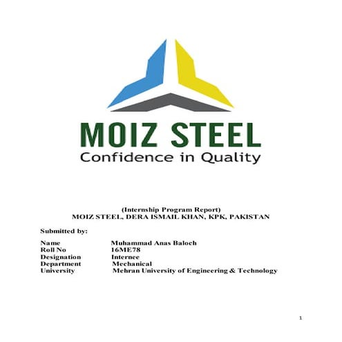 Internship report for Steel Mill ( Moiz Steel Mill )