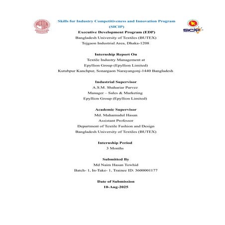 Internship Report on Textile Industry Management at  Epyllion Group (Epyllion Limited)