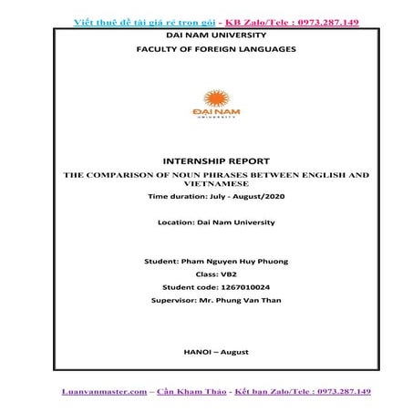 Internship Report - The Comparison Of Noun Phrases Between English And Vietna...