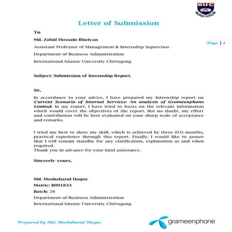 Internship report cover grameen phone internet service by Lecturesheet.com
