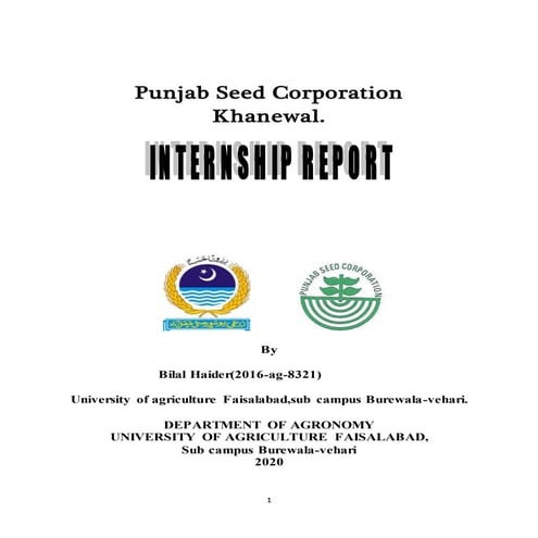intership report Punjab seed corporation khanewal