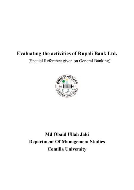 Internship report on Rupali Bank limited ( Comilla corporate Branch)