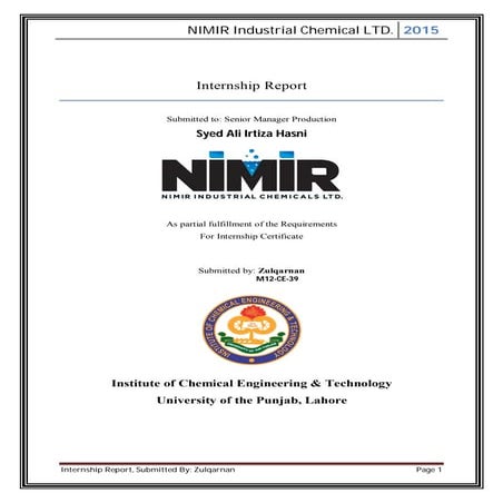Internship report nimir industrial chemical ltd