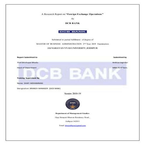 Internship report of dcb bank