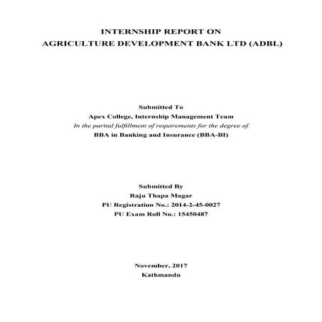 Internship report on adbl